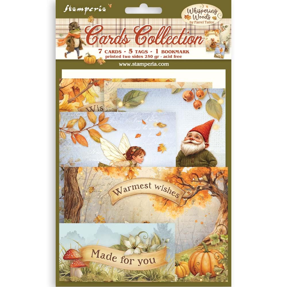 Stamperia - Cards Selection, Acid-Free, Printed on 2 Sides, Choice of Sizes and Designs, Perfect for Crafts and Gifting (Whispering Woods) (7 Cards, 5 Tags, 1 Bookmark)