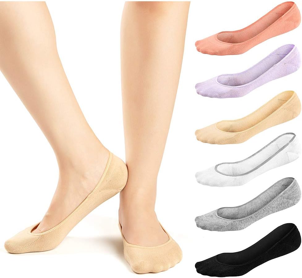 JaosWishWomen No Show Socks Ultra Low Cut Liner Socks Non Slip Invisible Socks for Loafer Boat Flats 6 Pairs