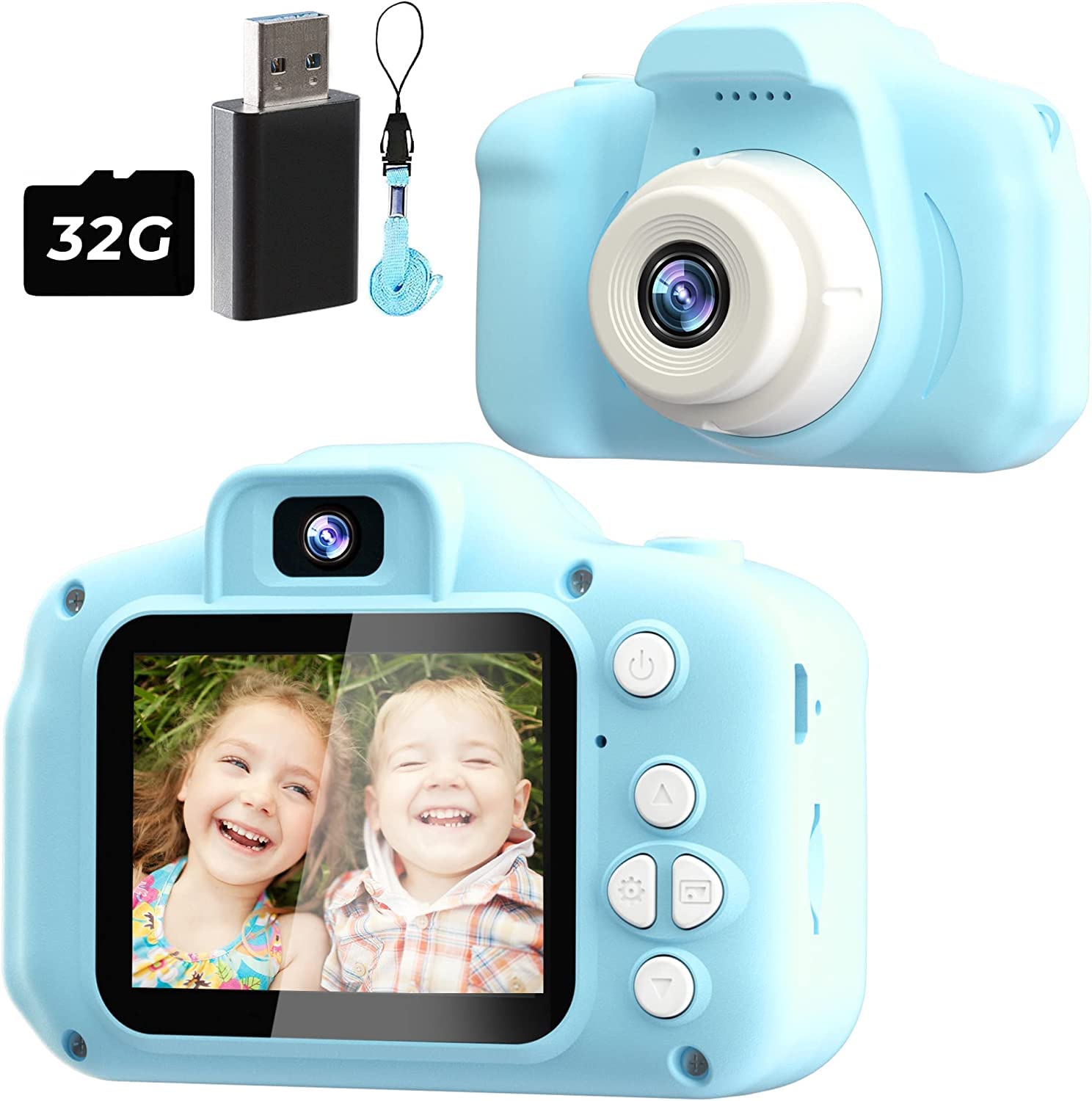 Homspal Kids Digital Selfie Camera, 1080P HD Video Cameras for Toddler for Boys and Girls, Educational Toy with 32GB SD Card Christmas Birthday Gifts - Azure