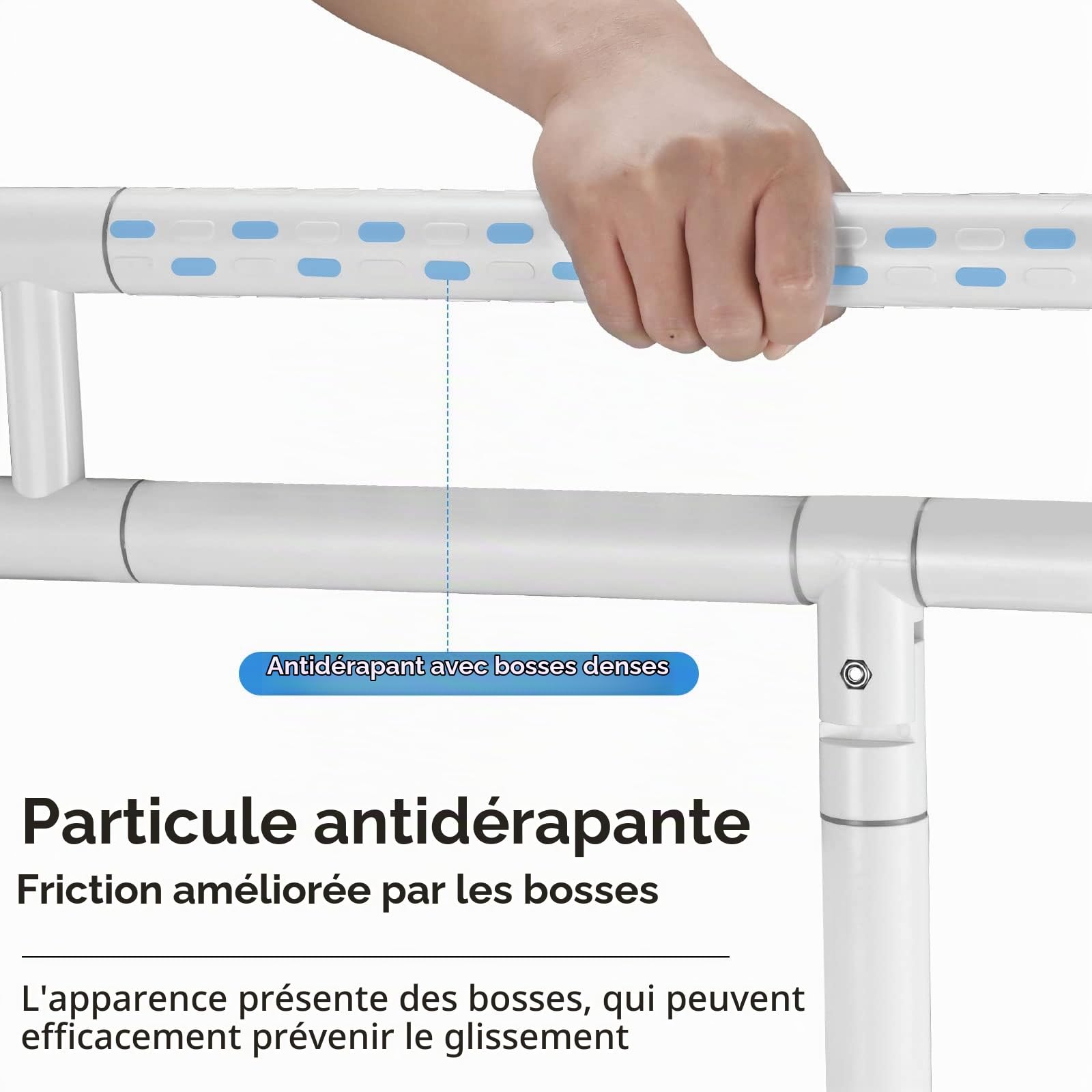 Barre d'appui WC Blanc 60 cm Barres d'appui de salle de bain Barre d’Appui en Acier INOX de Salle de Bain Pliable Poignée de Support de Sécurité 300~350 KG