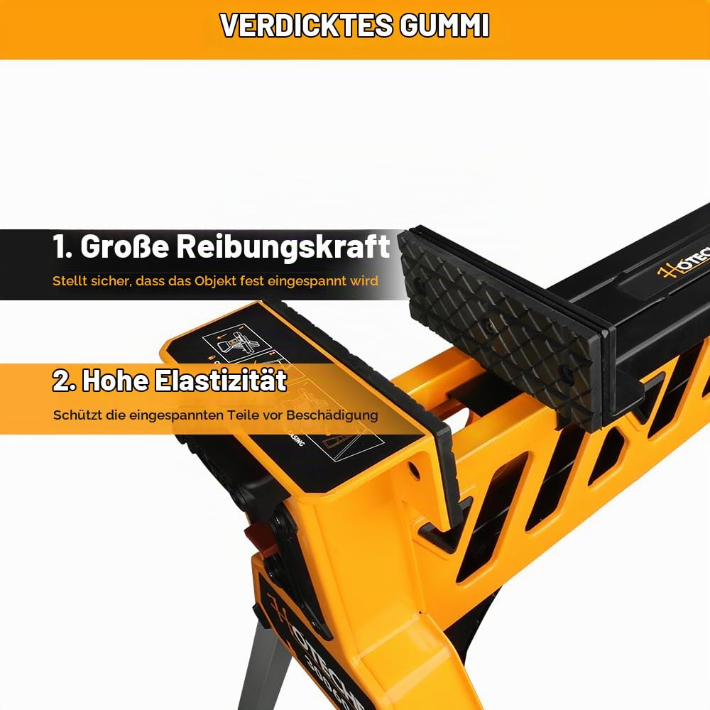 Hoteche Mobile Klappbare Werkbank, 250KG Traglast, 0-950MM Spannbereich, Gelb-Silber-Schwarz, Papiertütenverpackung