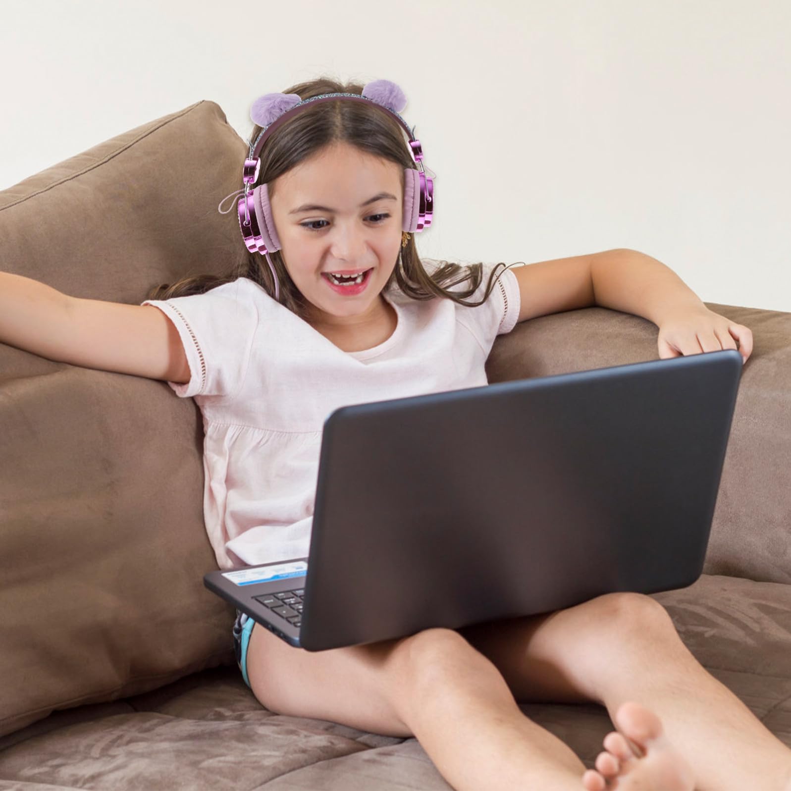 Mikikit 2 Pz Cuffie Cuffia Da Gioco Stereo Cuffia Con Orecchie Di Gatto Auricolare Per Ragazze Per Bambini Cablata Con Microfono Sopra L'auricolare Addominali Ragazza Bambino