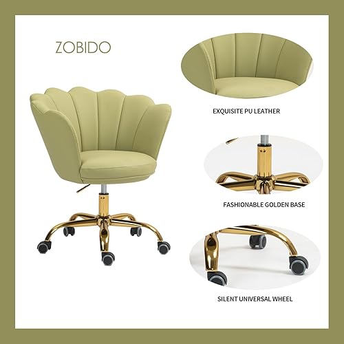 Miniatura 9 de ZOBIDO Cómoda silla de trabajo para oficina en casa con ruedas, bonita y moderna silla tapizada de terciopelo con respaldo de conchas marinas