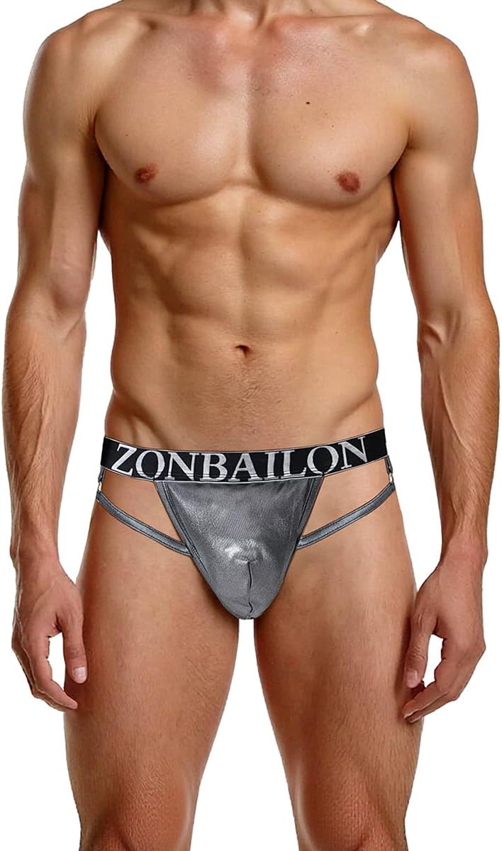 JINSHI Men's Sexy Glossy Jockstraps Thong Underwear Low Rise G-String For Men Bulge Pouch Male Thongs Bikini Briefs