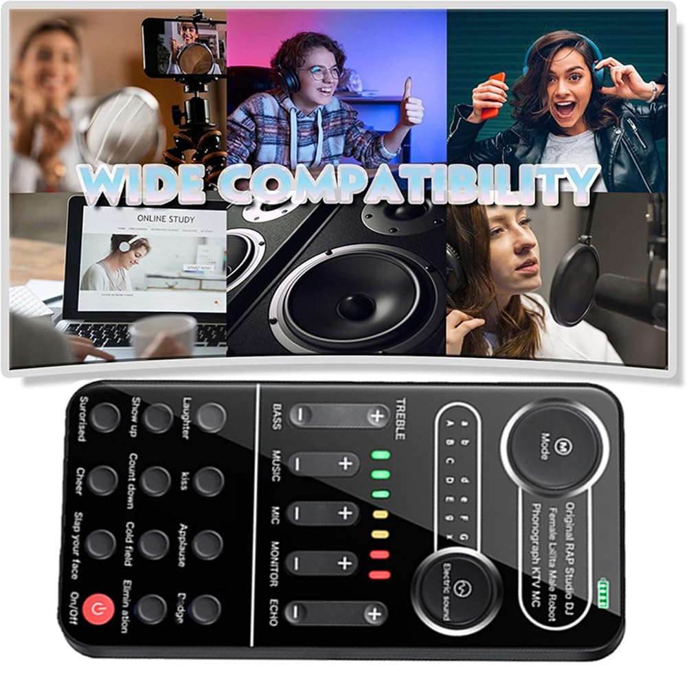 Luocute Tarjeta de Sonido en Vivo Portátil Profesional 11 Modos 9 Efectos de Sonido 13 Modos de Música Electrónica con Reducción Inteligente de Ruido para Teléfono Computadora Portátil