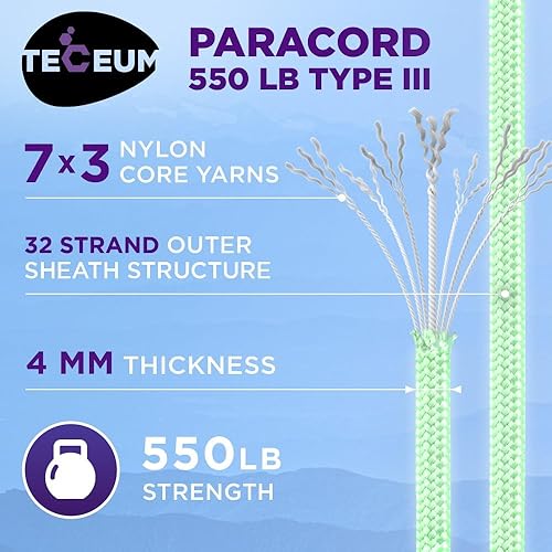 Vista 205 de TECEUM - Cuerda resistente 1000 de 1000 / 200 / 100 / 50 pies, más de 40 colores, cuerda para supervivencia y campamento, cuerda de nailon Patriot