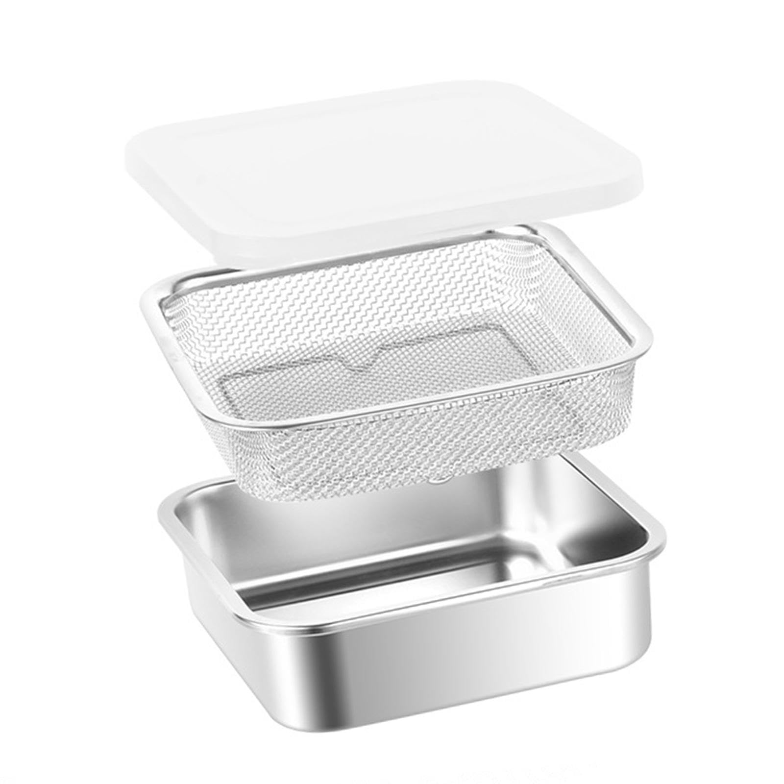 Stainless Steel Food Container with Strainer Colander Set for Lettuce Fruits 1500ml-image-5