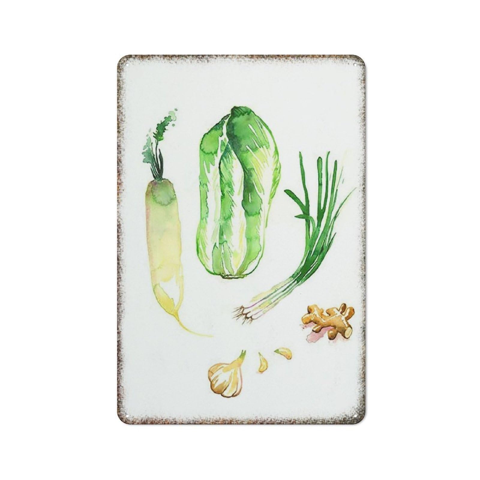 Green Cabbage Food Watercolor Art Print Fashionable Humorous Style Restaurant Farmhouse Wall Decor Garden Tin Sign 8x12 Inch