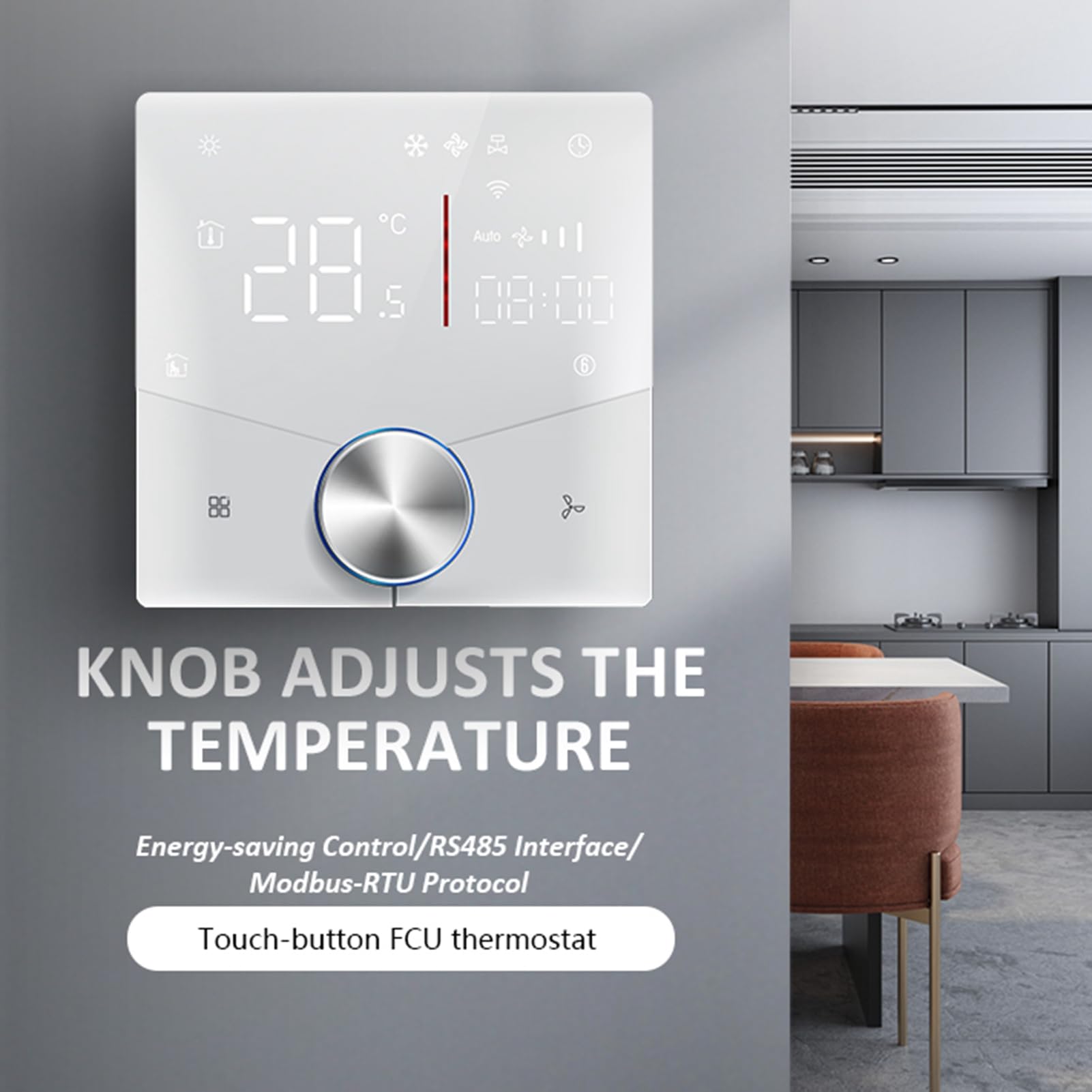 Termostat Klimatyzatora WiFi, Centralny Regulator Temperatury AC Inteligentny Termostat z Panelem LED i Interfejsem 485, do Klimatyzatora 4-rurowego (WHITE)