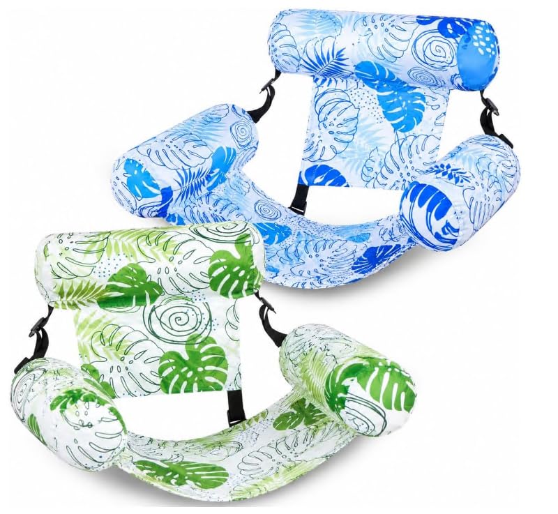 2-Pack 4-in-1 Inflatable Pool Float, Giant Floating Hammock with Comfort Backrest, Air Mattress, and Floating Chair for Adults, Beach, and Vacation (C)