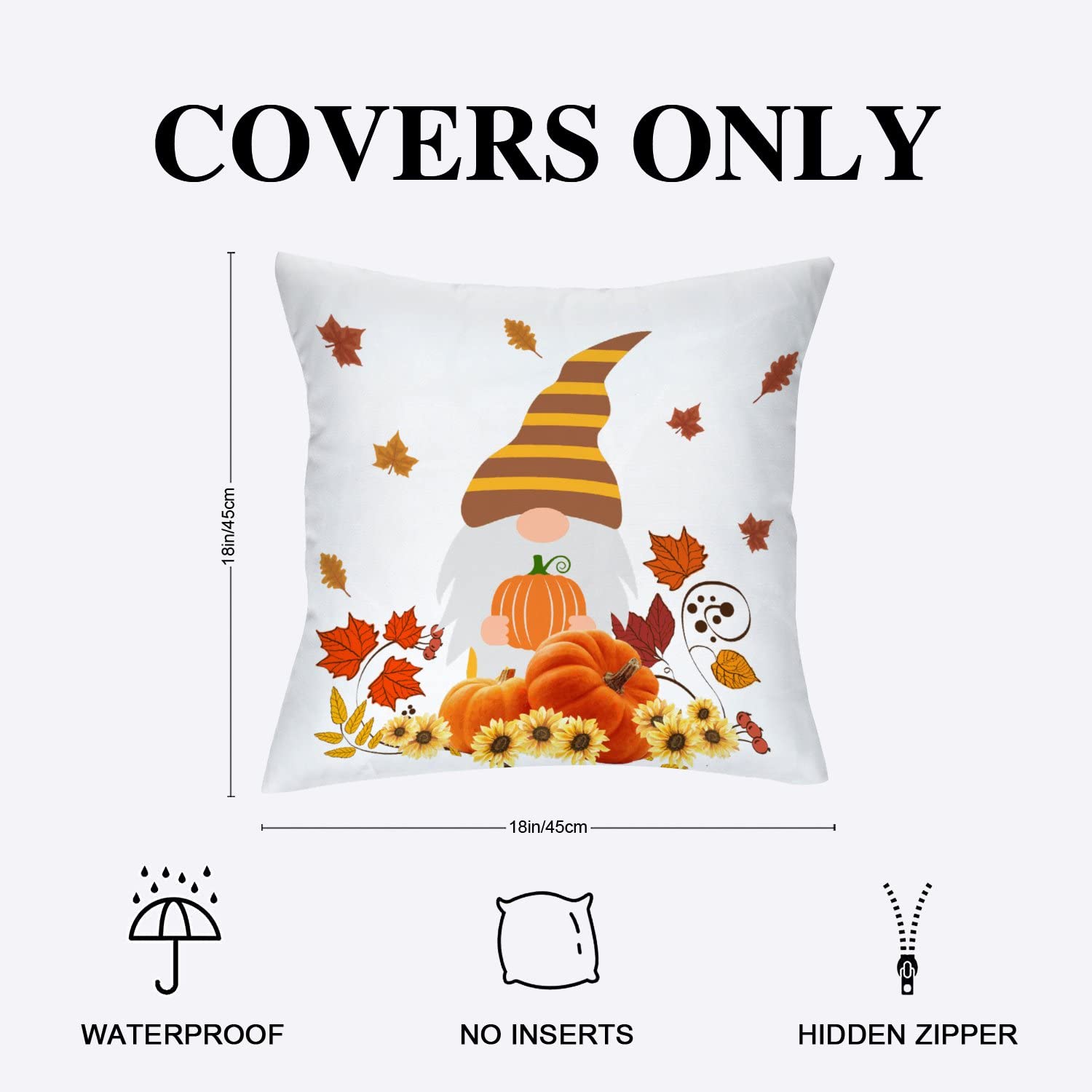 Jartinle Federe Per Cuscini Autunnali 45x45 Cm – 2 Pezzi, Impermeabili, Con Zucche E Scritte Thanksgiving Per Esterno/Interno - 3