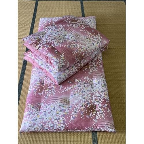 布団 敷布団 掛け布団 セット (シングル 赤柄) 手作り