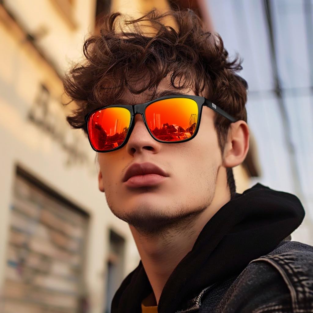 KANASTAL Size Polarised Sunglasses Men and Women Retro Classic Mirrored Sunglasses with Al-Mg Temple UV400 Protection for Travel Hiking Fishing and Everyday Use Blue Red