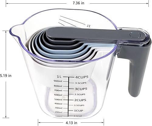 Miniatura 2 de Juego de tazas y cucharas medidoras de 10 piezas, taza medidora apilable con tapa, juego de cucharas medidoras para cocinar y hornear, para líquidos