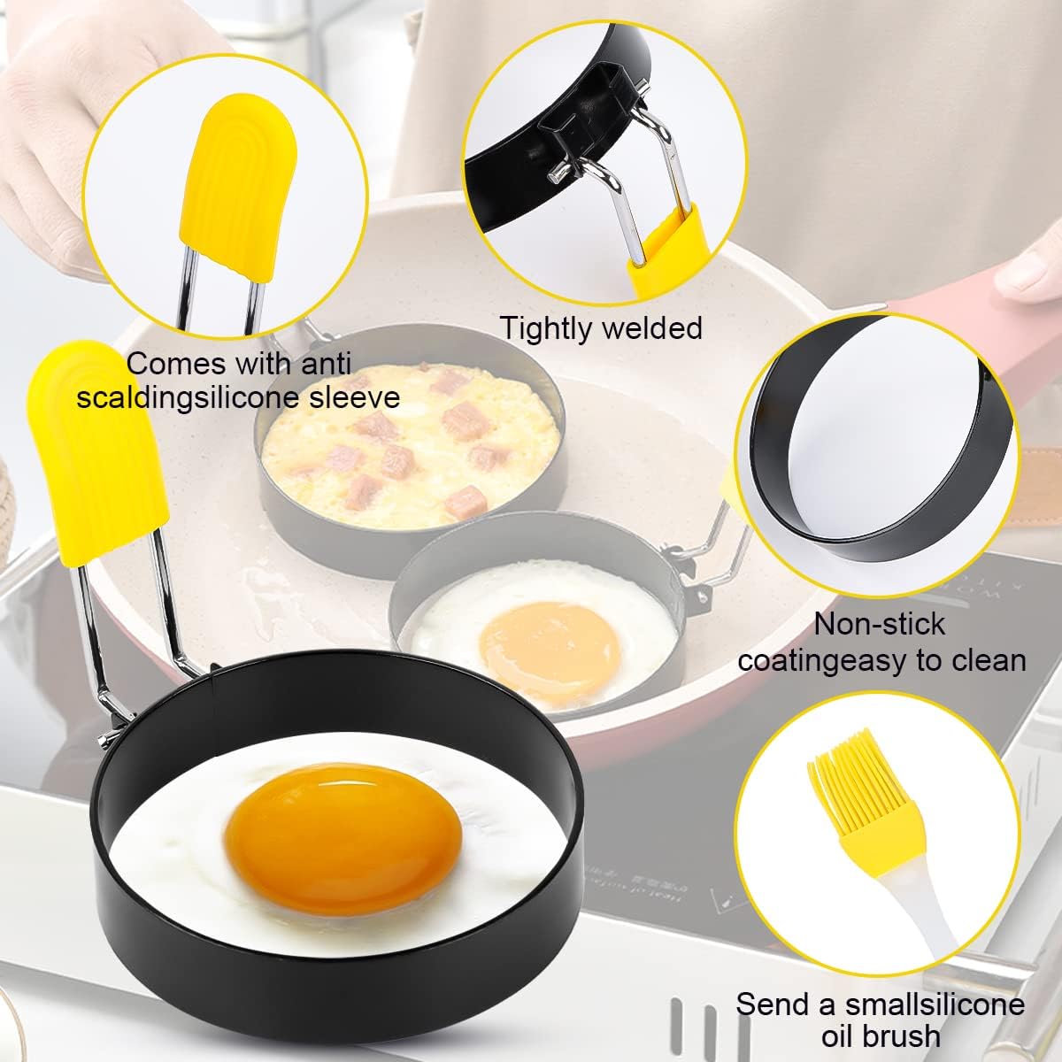 Форма для яичницы-глазуньи на сковороде 4 шт. форма для блинов Egg Ring круглая форма для яичницы-глазуньи форма для яичницы-глазуньи из нержавеющей стали форма для блинов предотвращающая прилипание из