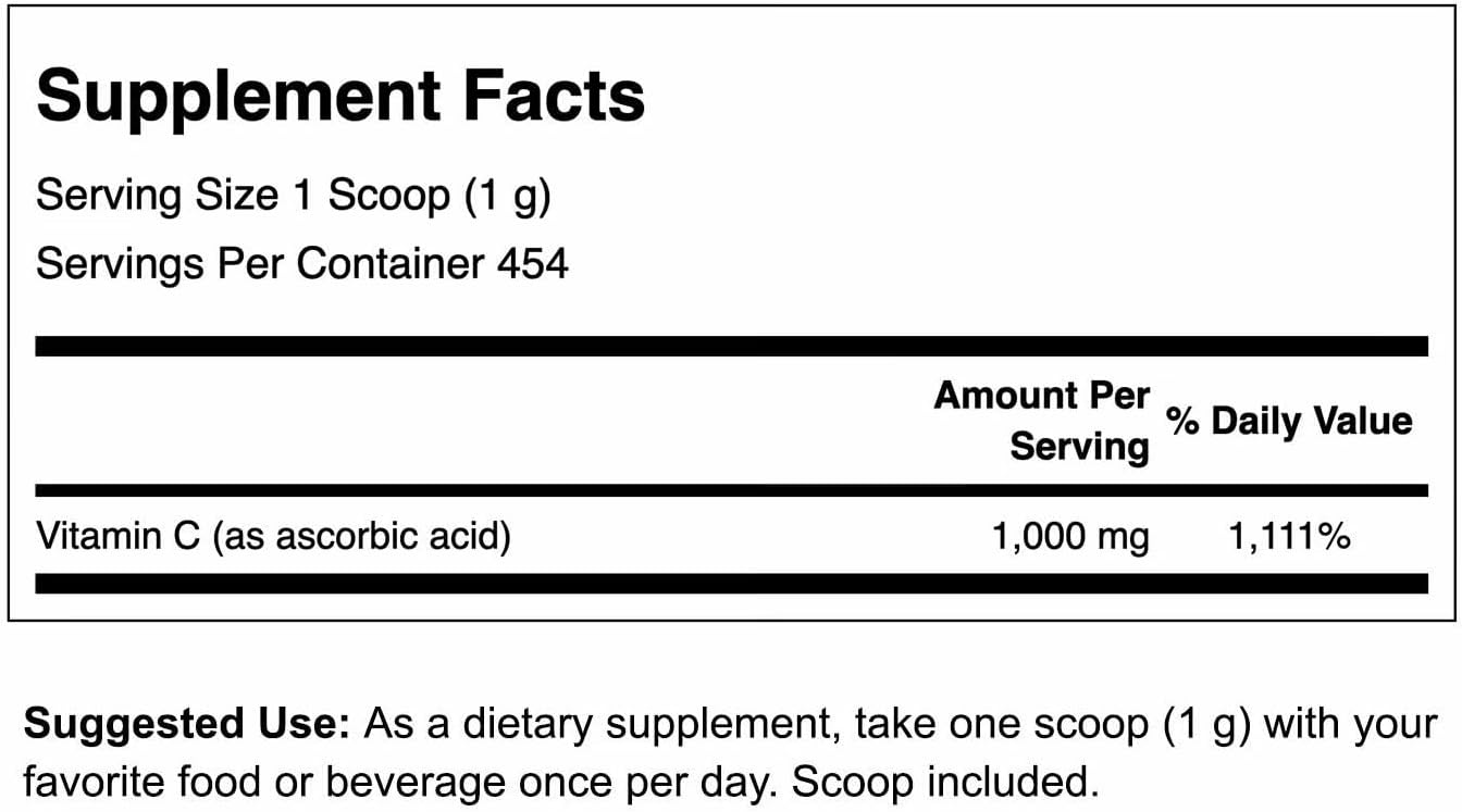Swanson Vitamin C Powder 100% Pure Ascorbic Acid, Immune System Support, Skin Health, Cardiovascular Health, Antioxidant Supplement 1000 mg (per Serving) 1 lb. 454 g (3 Pack)
