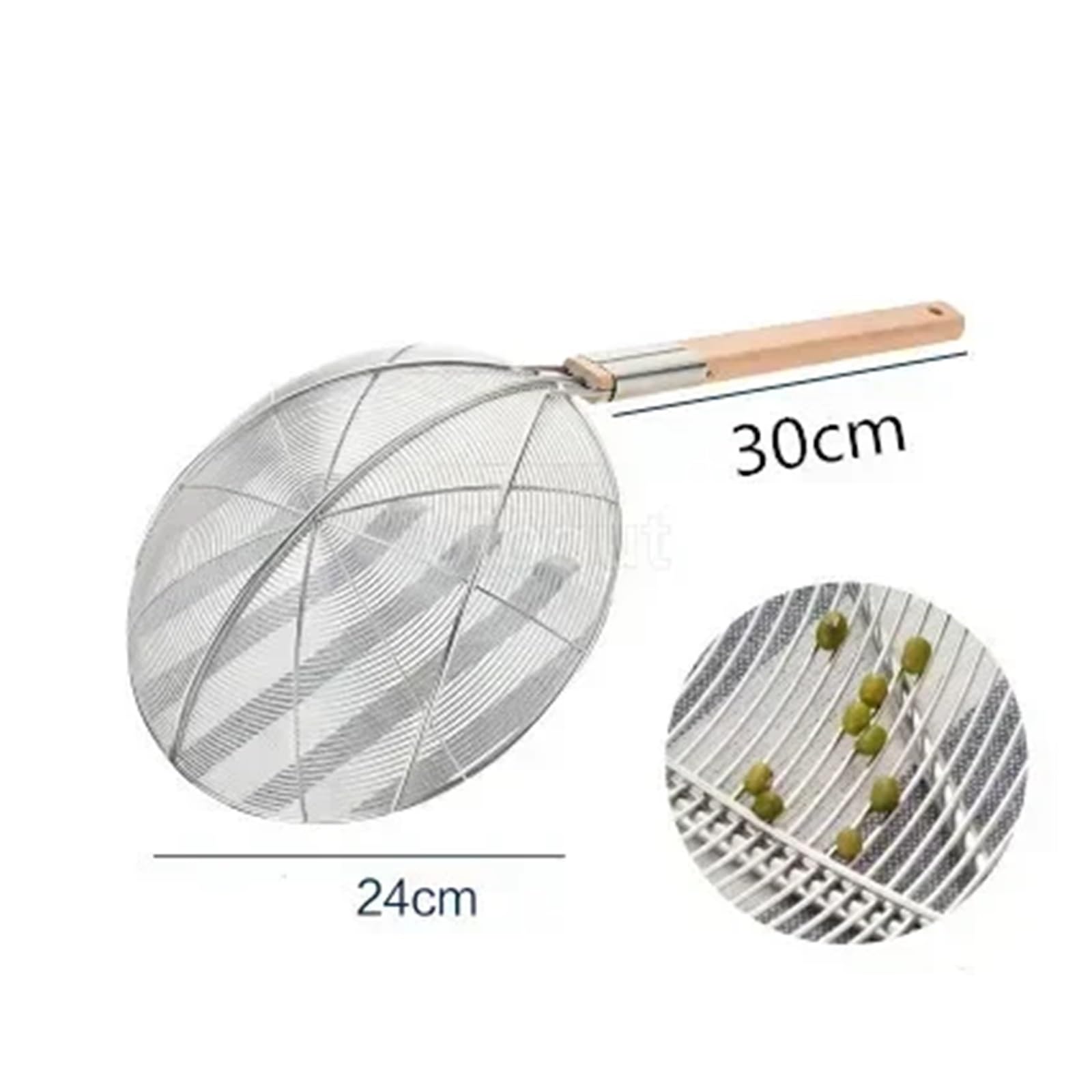 Küchensieb 1 stücke Edelstahl Große Lange Nudel Französisch Frites Siebe Sieb Korb Holzgriff Braten Net(24cm)