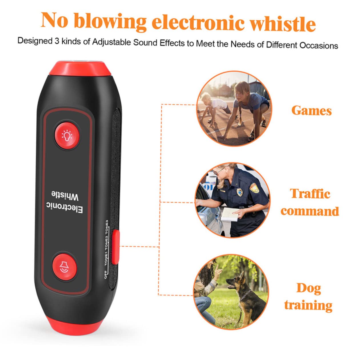 TOYANDONA Silbato Electrónico Portátil con Luz LED Sos y Linterna Silbato de Mano Multiusos para Árbitros Entrenadores Profesores y Actividades al Aire con Cordón Naranja sin Batería