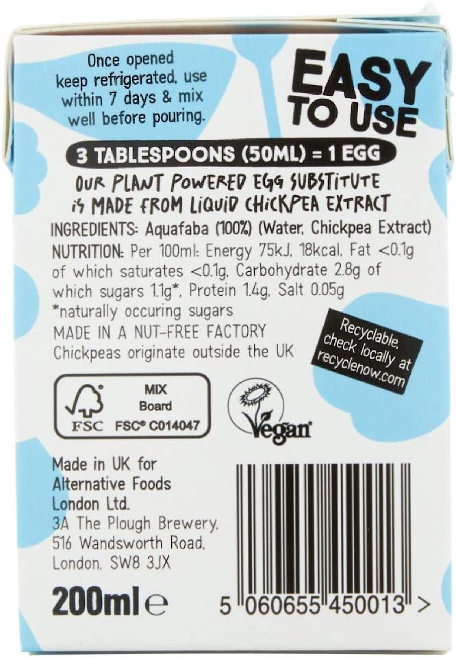 Oggs Aquafaba Vegan Egg Alternative For Cooking Baking Fat Free Low Cal 0ml 4 Eggs Worth One Case Contains 16 Packs Amazon Co Uk Grocery