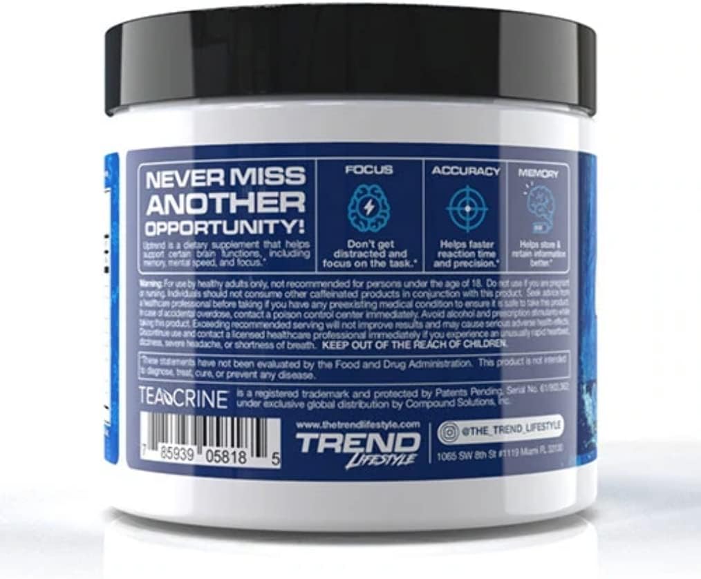 Uptrend Blue Raspberry 30 Serving- Premium Nootropic Brain Supplement - Focus, Concentration & Memory- Organic Lion's Mane, L-Theanine, & Teacrine