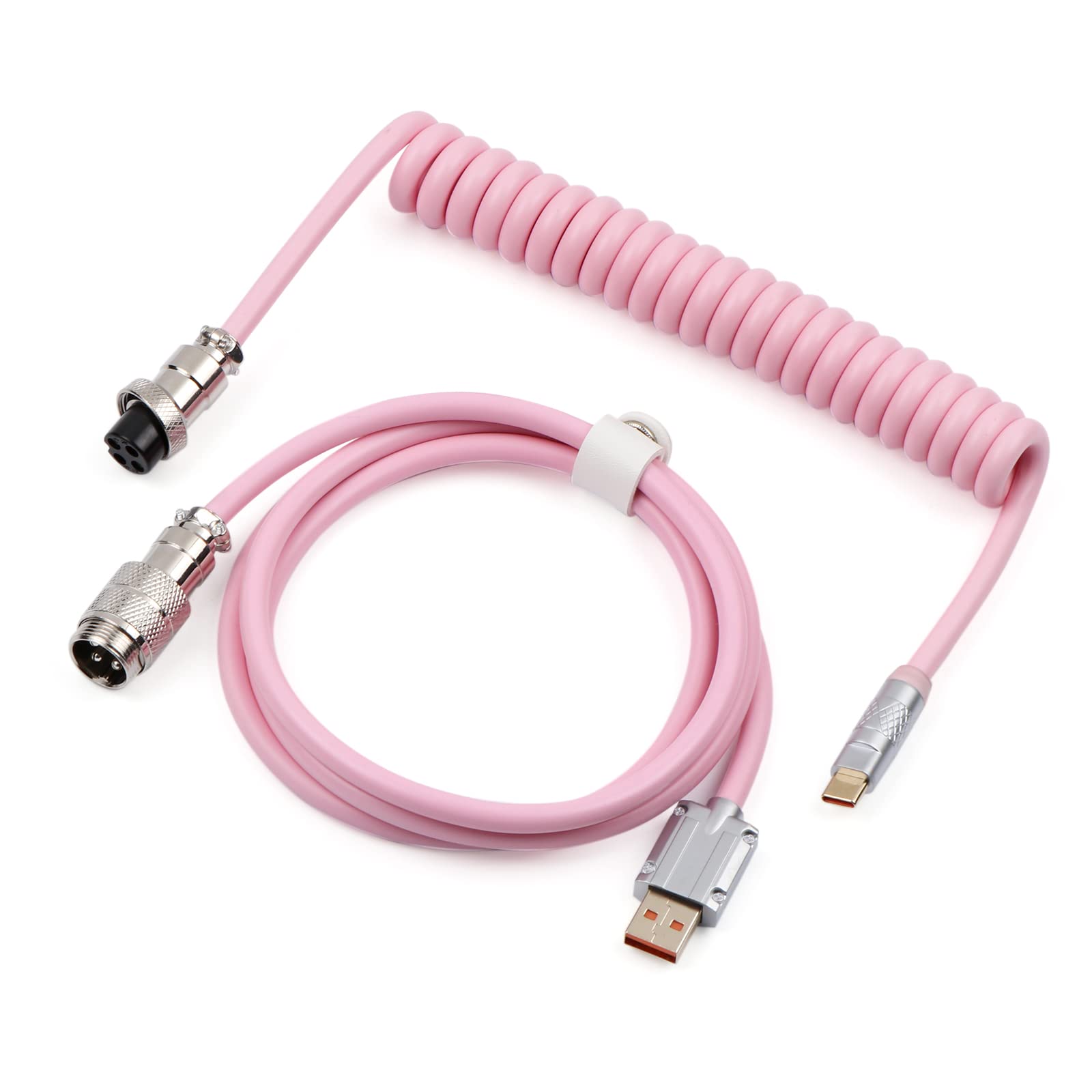 EPOMAKER Puff Aviator Coiled - Cavo a spirale per tastiera da gioco meccanica, connettore stile Aviation rimovibile tipo C, per Mac/Win/Gamer, rosa (Puff Pink)