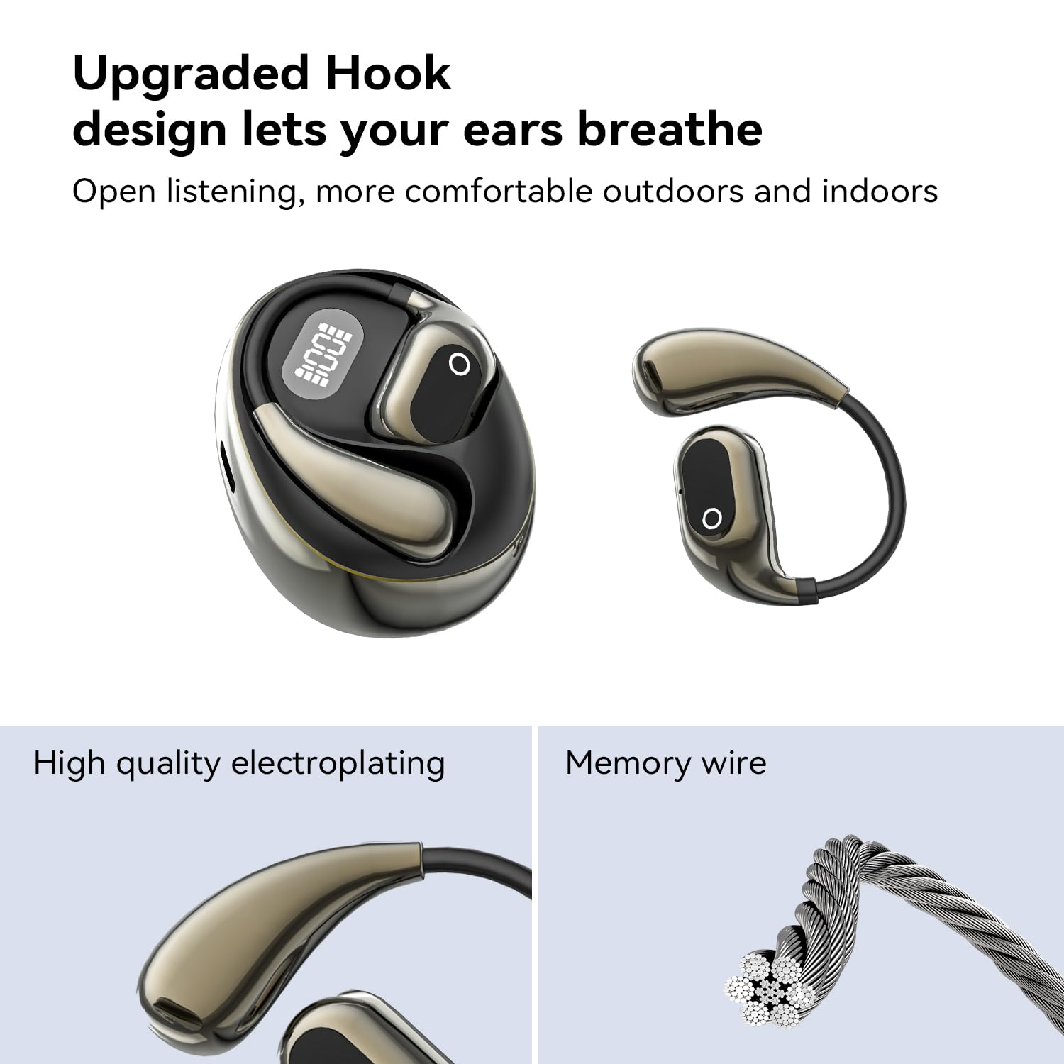 OWS Écouteurs sans fil Bluetooth 5.4, écouteurs sans fil avec crochets d'oreille et micro, étanchéité IPX5, portée 64h, écouteurs hors de l'oreille pour le sport, la course à pied,