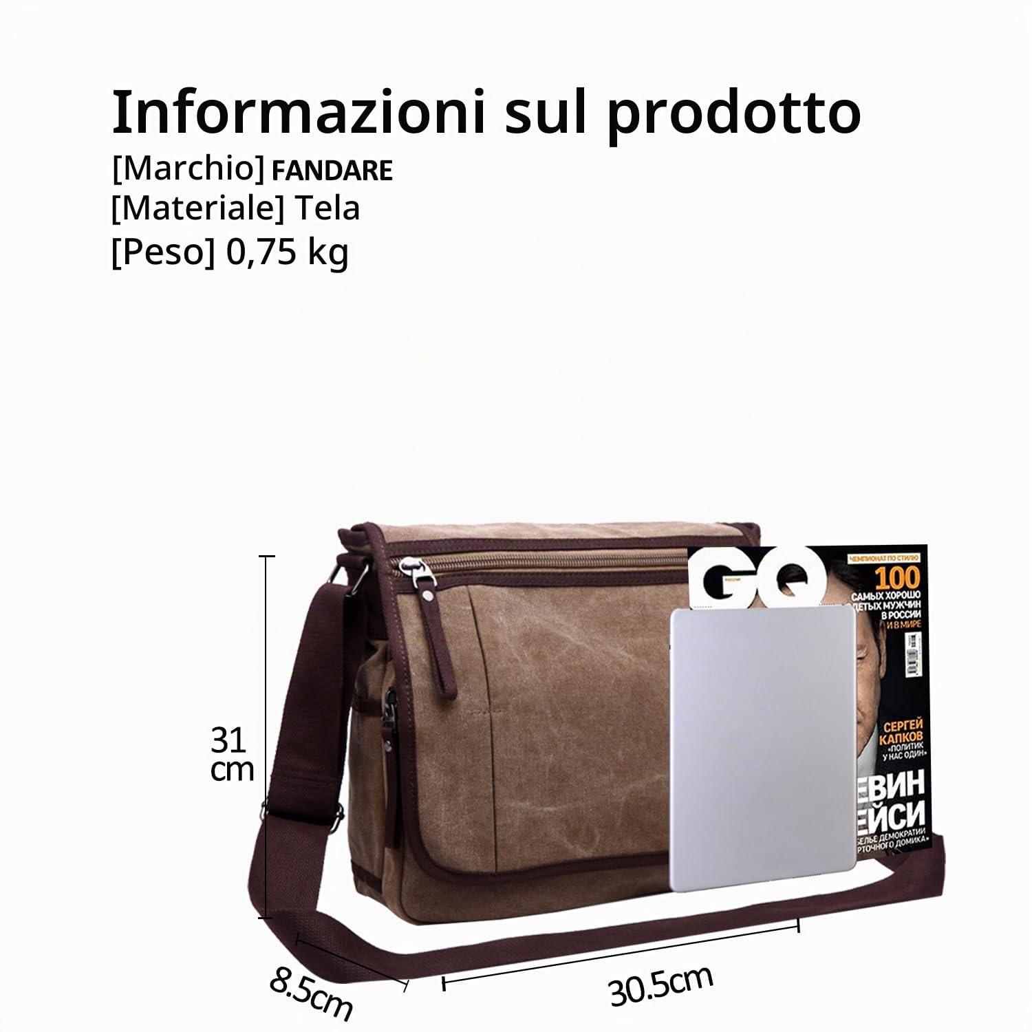 FANDARE Borsa a Tracolla Borse a spalla Ventiquattrore Borse Messenger di tela Uomo Donna Borsa postino Grande Capacità Borsetta per viaggio lavoro scuola business università Pendolare