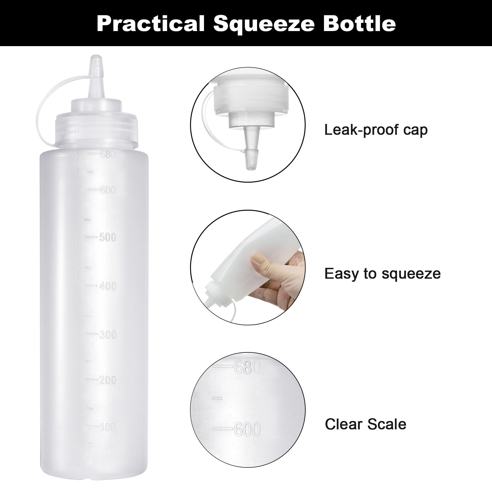Furuising 4Pcs Large Sauce Bottle 680ML/24oz, Condiment Squeeze Bottles, Reusable Squeezy Bottles with Nozzles - Image 4