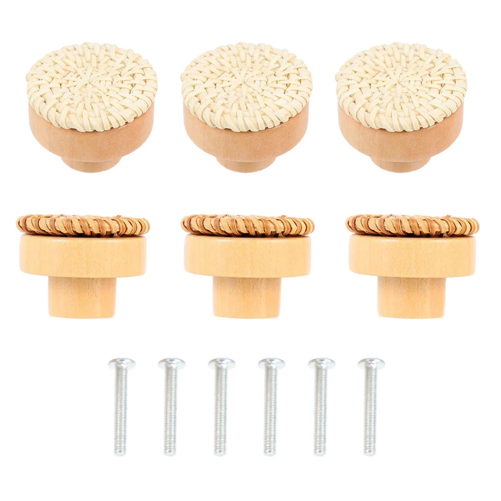 LSNNMU 6pcs Rattan Dresser Knobs Wooden Drawer Pulls Furniture Handles Cabinet Knob for Wardrobe Cupboard Round Lightweight Easy Grip for Home