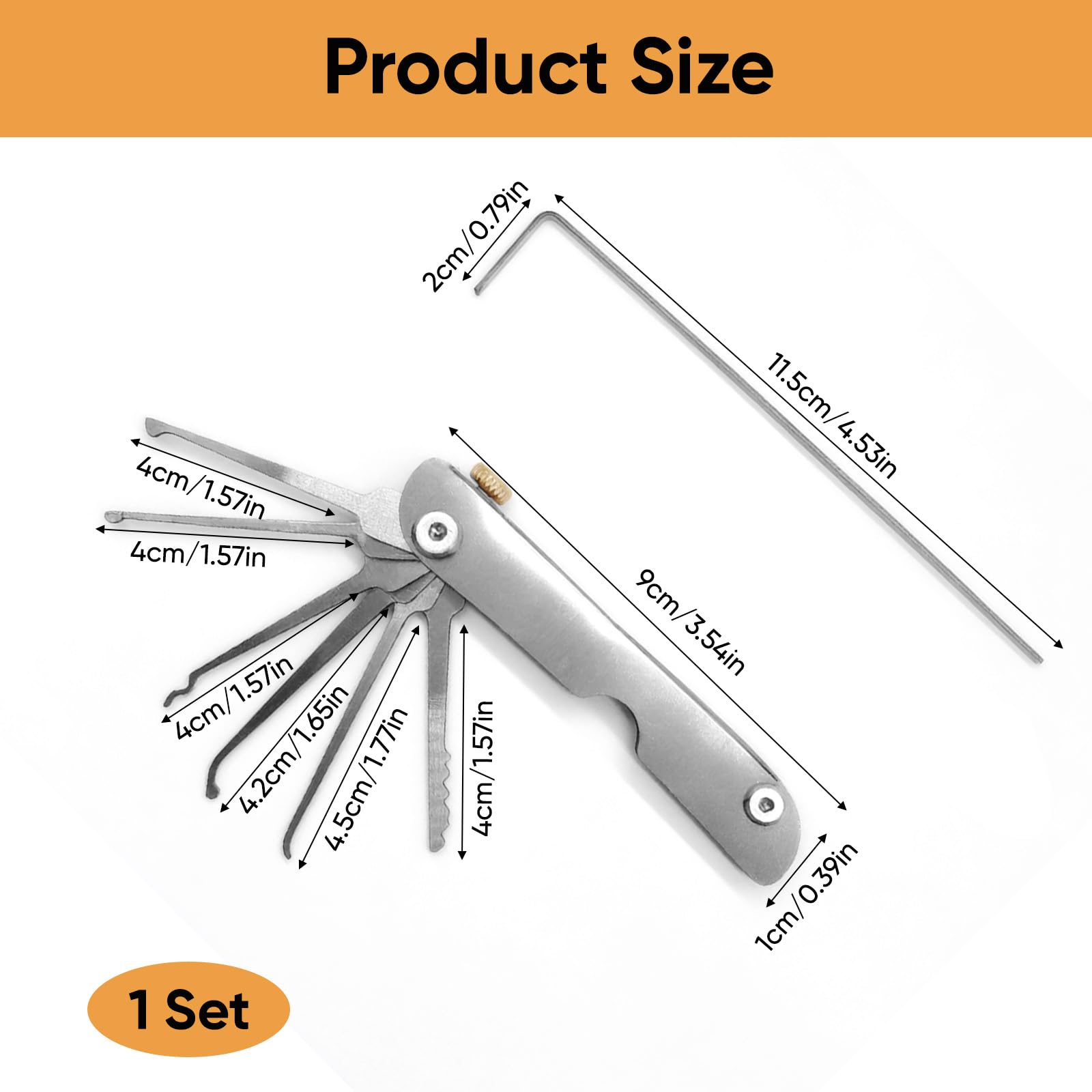 7-in-1 Lock Picking Kit, Stainless Steel Folding Lockpick Set including Single Hook Picks - Image 2