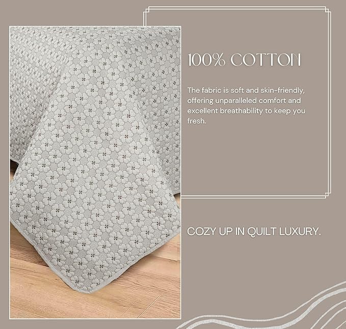 Image of BSB HOME Solid 100% Cotton Multi-Needle Quilted Ultrasonic Bedcover Set - 280 TC, Soft & Lightweight, King Size /Double (90x100 in /228X254 cm), Coverlet with 2 Pillow Cases (Creamy Beige)