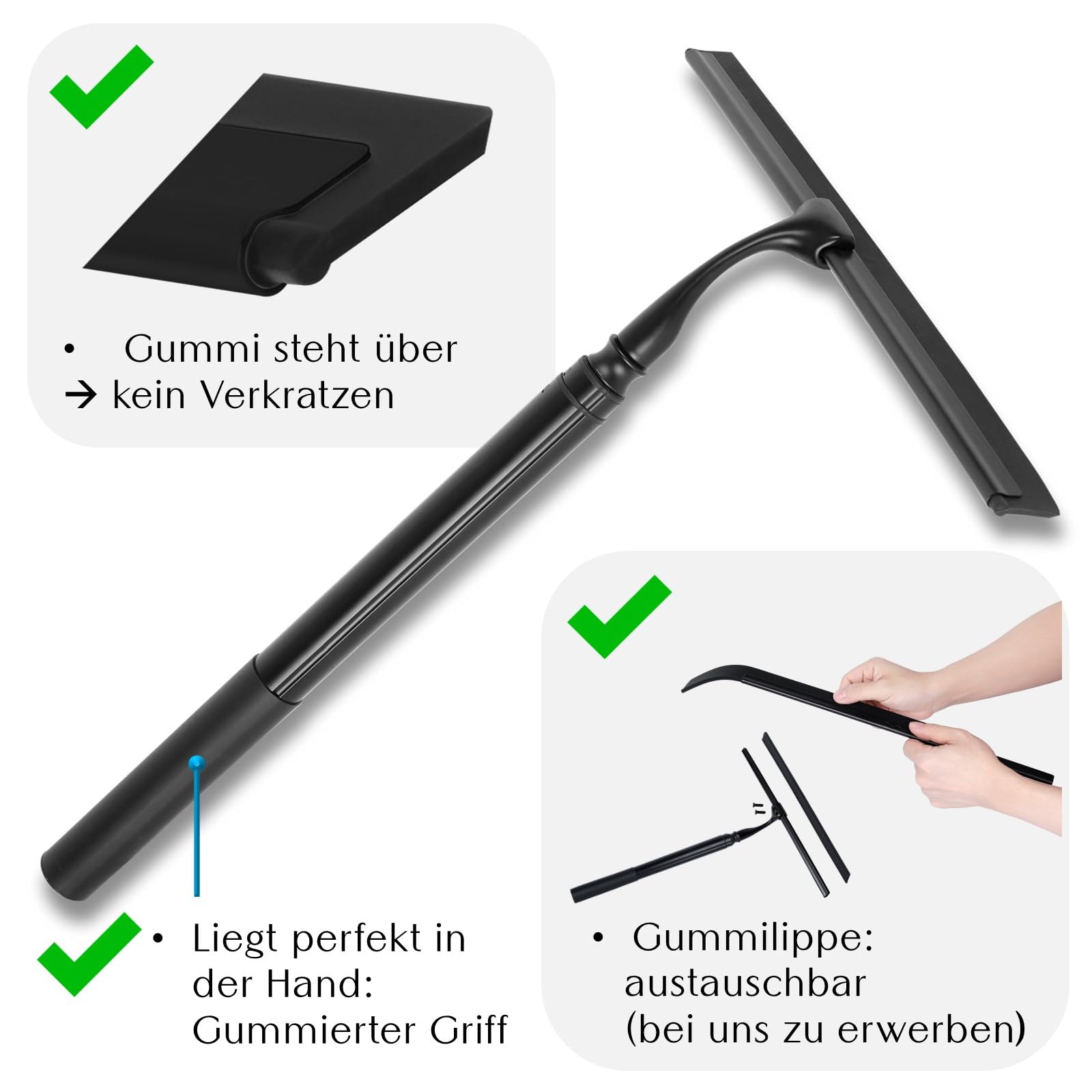 cocofy Douchewisser met telescoopsteel 43-153 cm lang 35 cm breed, 2 haken, lange steel, telescoop, vloertrekker zwart, telescopische trekker, zwart cocofy Douchewisser met telescoopsteel 43-153 cm lang 35 cm breed, 2 haken, lange steel, telescoop, vloertrekker zwart, telescopische trekker, zwart
