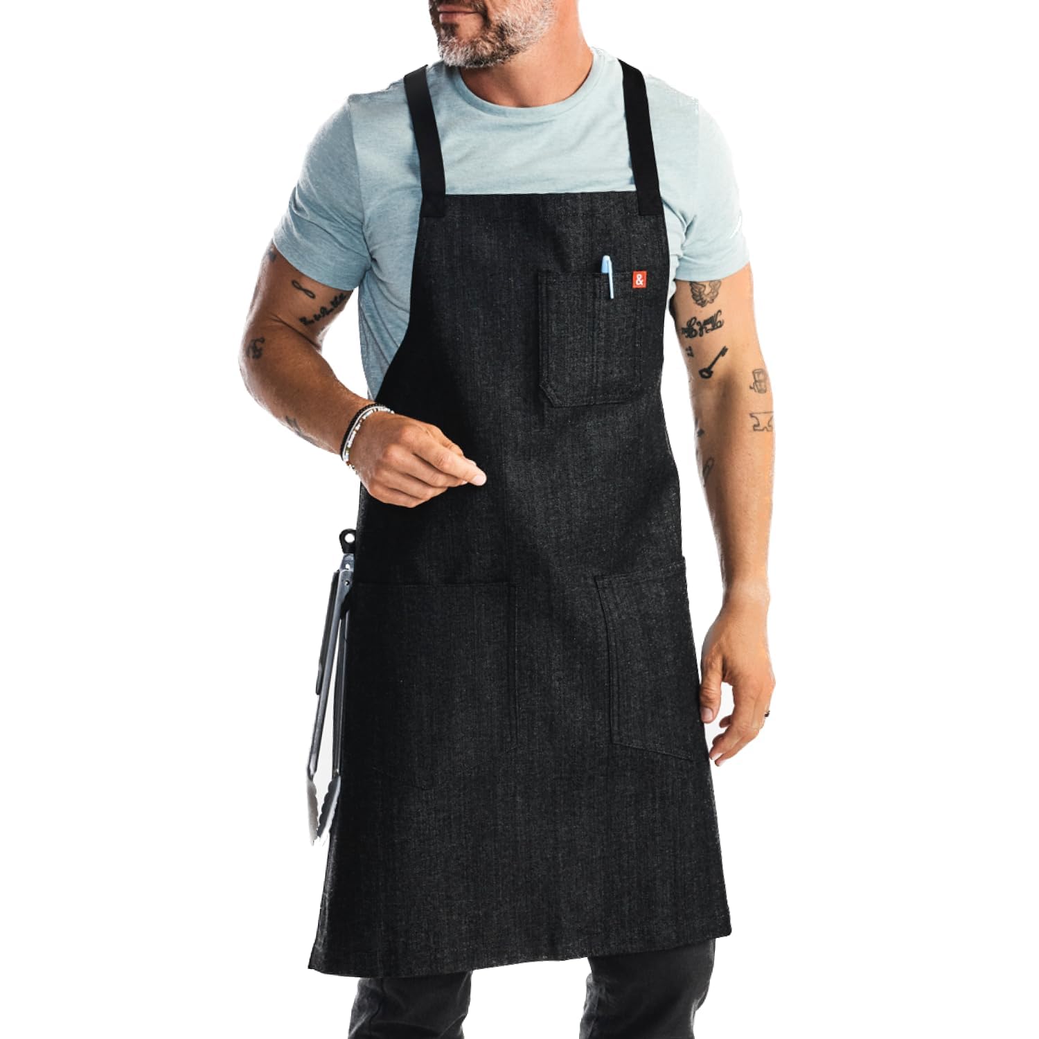 hedley & bennett Crossback Apron - Crossback Chef Apron with Pockets - 100% Cotton Denim, 8oz - Abalone Black