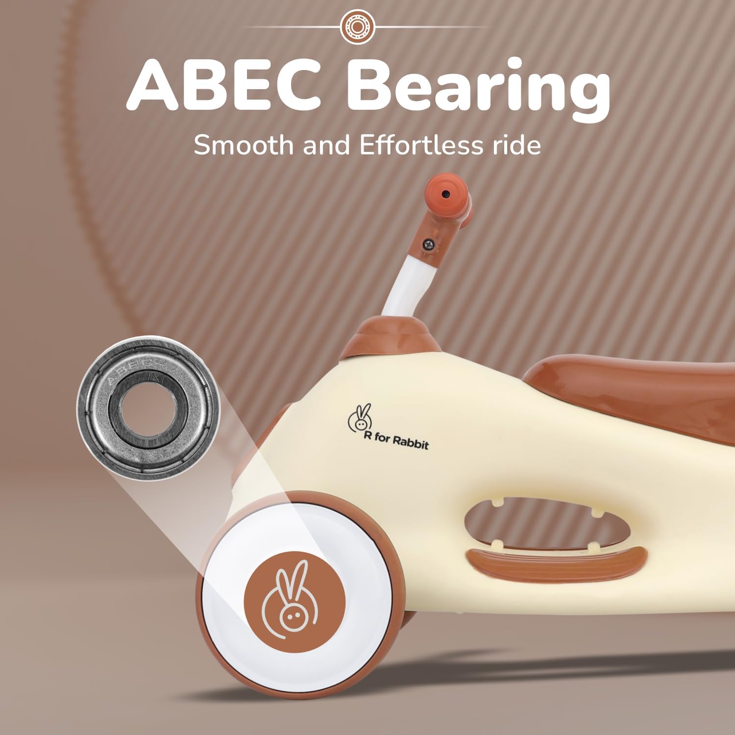 R for Rabbit Speedster Zoomy Push Ride-On for Baby, Wide TPE Wheels with Ergonomic and Comfortable Seat, Non-Slip Footrest for Children 1 to 4 Years, 20 Kg Weight Capacity (Cream Brown)