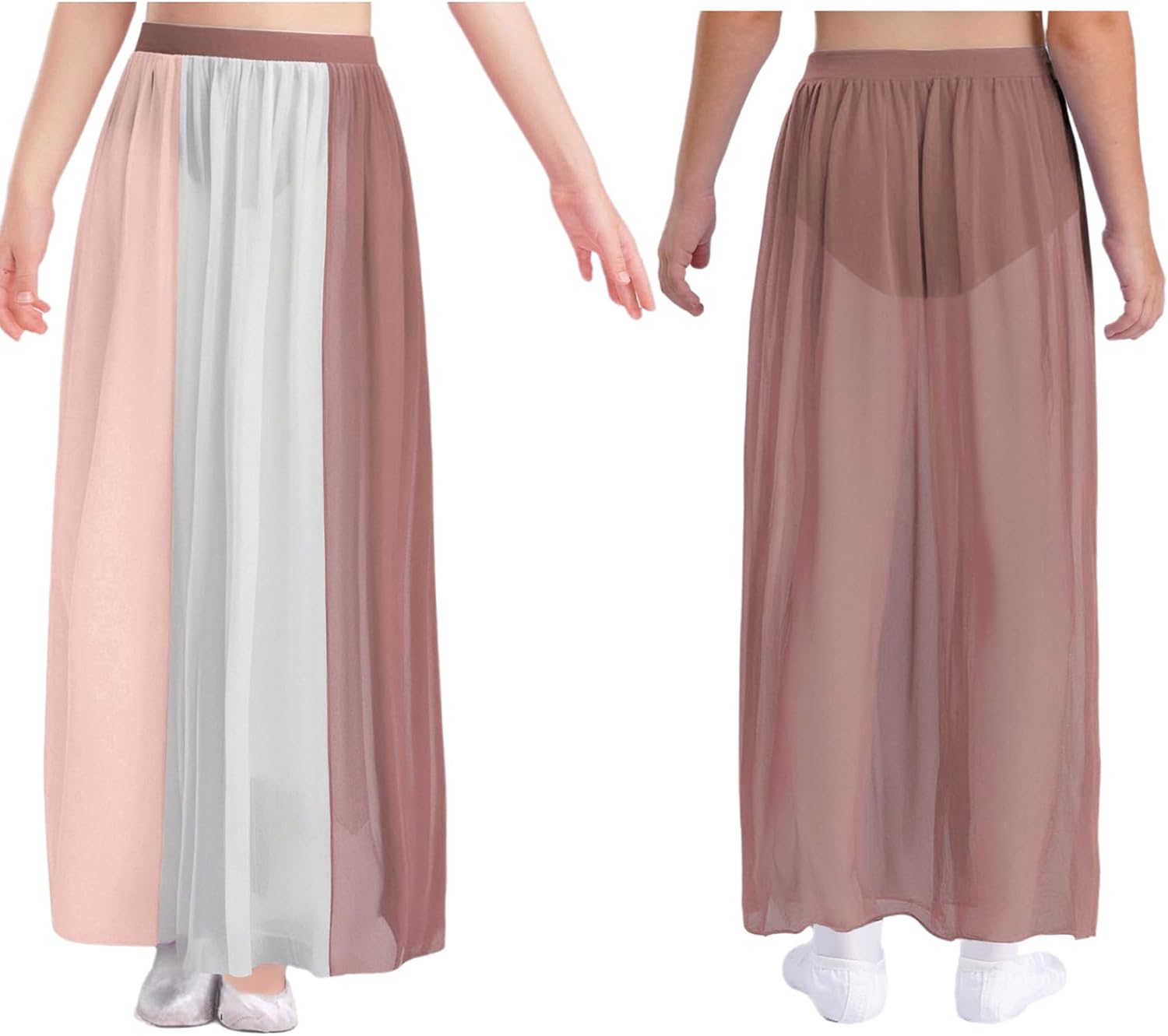 Linjinx Kids Girls Color Block Split Ballet Lyrical Latin Dance Skirts Gymnastics Chiffon Skirt with Built-in Briefs