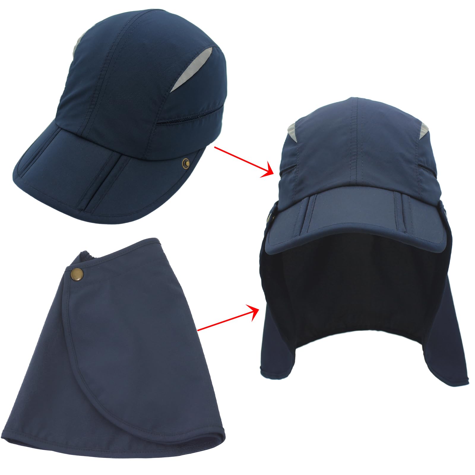 Sombrero con protección para el cuello, desmontable, multiusos, para verano, protección solar, transpirable, de secado rápido, protección UV