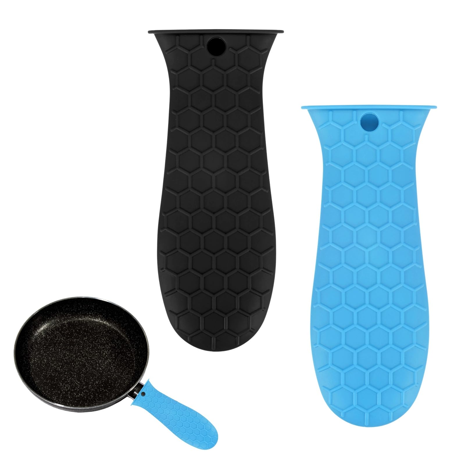 M METERXITY 2-Pack Silicone Pot Handle Covers, Blue, Black