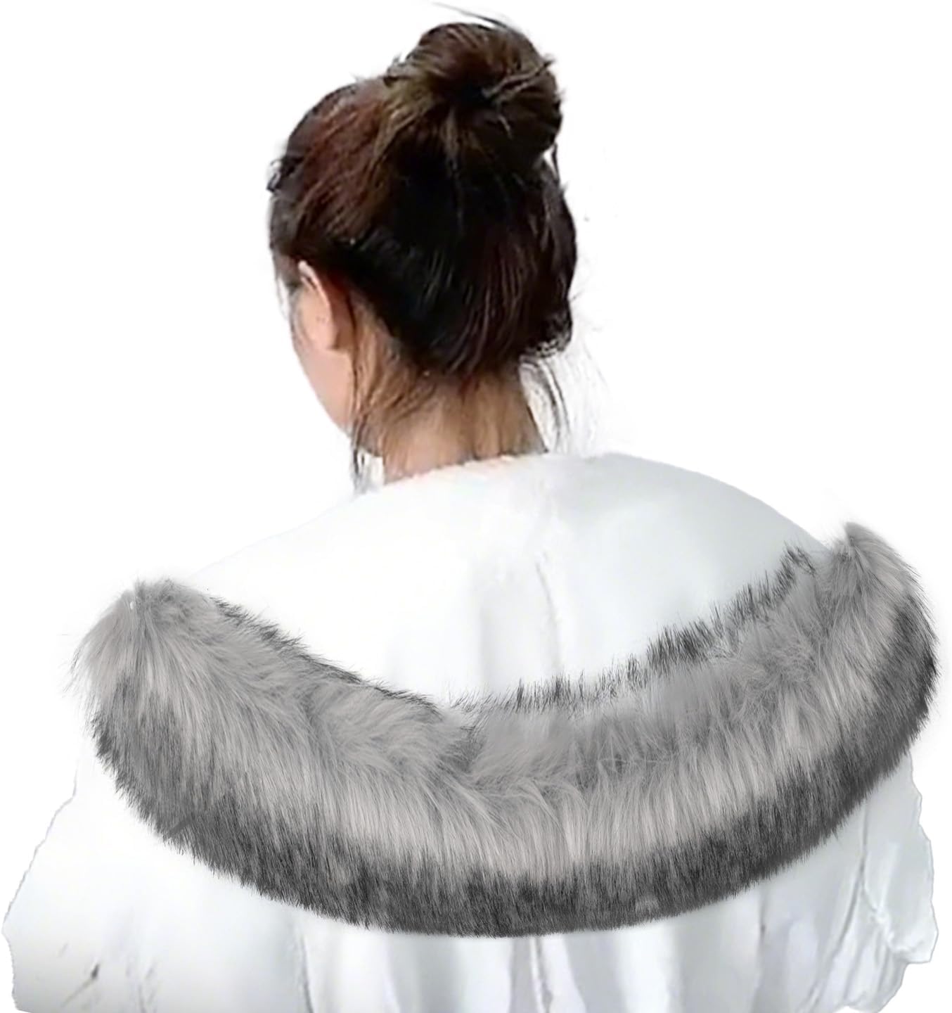 BXT Women Faux Fur Collar Warm Wrap Stole Scarf Shawl Shrug Soft Fluffy Hood Trim Neck Warmer for Winter Coat Jacket Parka - Image 2