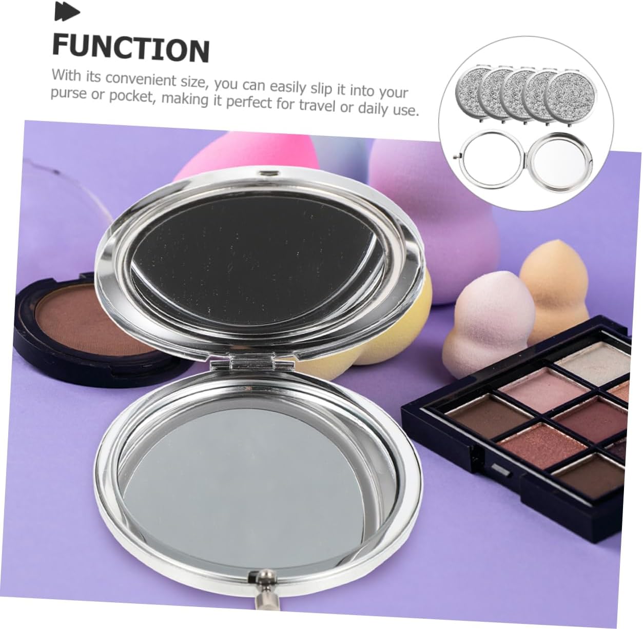 VALICLUD 6pcs Rhinestone Compact Makeup Mirror Double-Sided Magnification Portable Travel Mirror for Weddings and Everyday Use Elegant Design Sparkling Accents