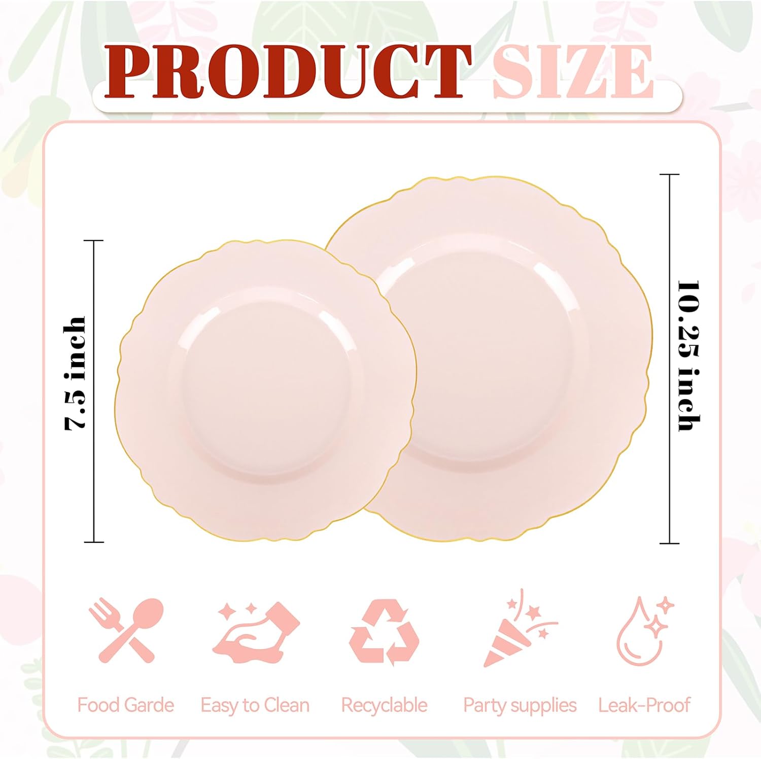 WDF 100pcs Pink Plastic Plates - High-end Baroque Design - Pink and Gold Plates for Upscale Party & Valentine's Day - Including 50 Disposable Plate 10.25inch, 50Salad Plate 7.5inch - Image 9