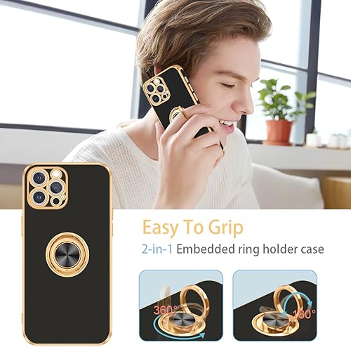 Miniatura 2 de Fingic Funda para iPhone 12 Pro, funda para iPhone 12 Pro con soporte de anillo, ajuste delgado, soporte para automóvil, protección a prueba de