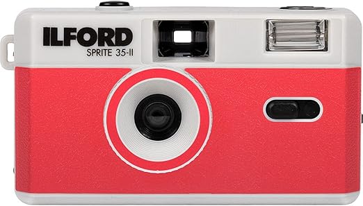 Ilford Sprite 35-II Reusable/Reloadable 35mm Analog Film Camera (Silver and Red)