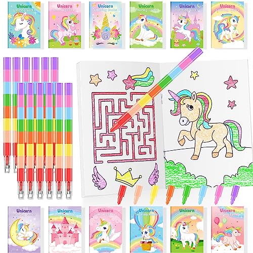 BenLouis 24 Unicorn Mini Coloring Books with 24 Crayons for Kids Bulk