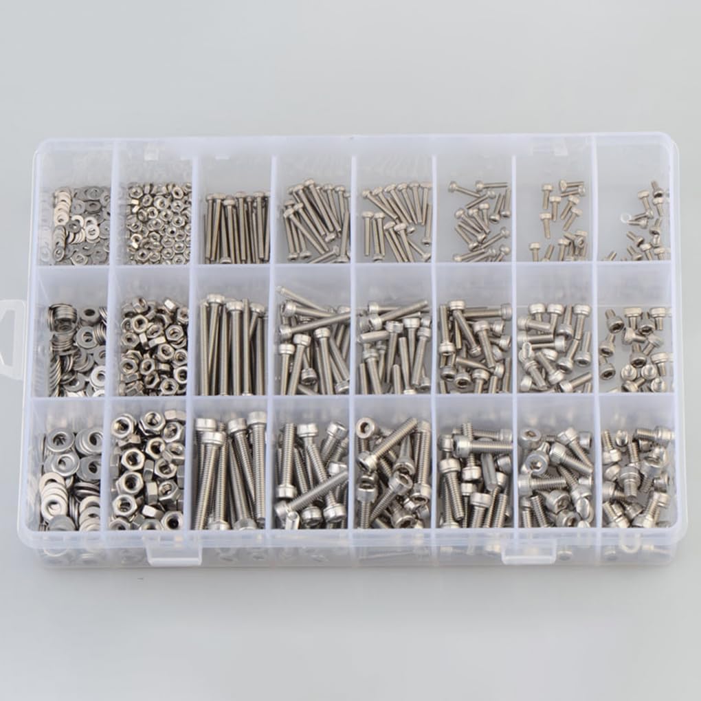 Metric Thread Self-Tapping Hexagon Hex Socket Countersunk Head Wear-resistant Rustproof Round Screw Knurled Bolts Nut Washer - (Color: 1080Pcs)