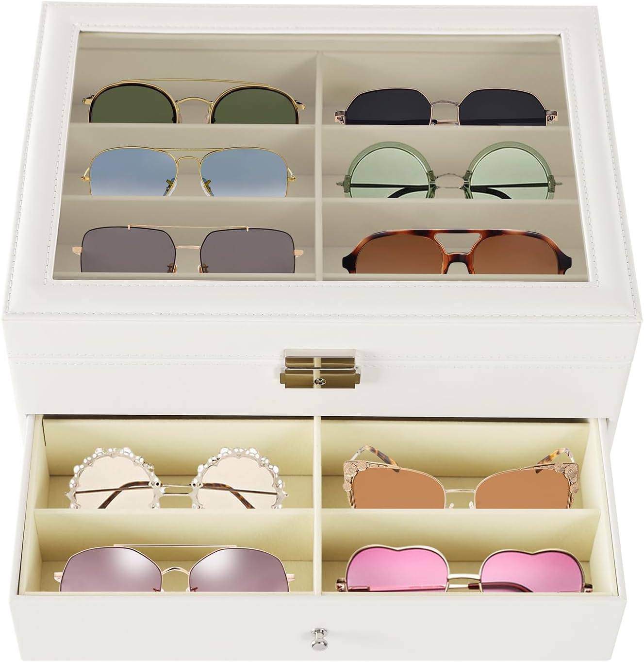 Sunglasses Organizer, 24 Slot Sunglasses Organiser, Eyeglasses Display Case with 3 Tiers, Ideal for display Watch, Jewellery, Eyewear, White image 5 of 7 B0FH9MXXYK