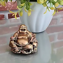 Buda Chinês Sorridente Fortuna Riqueza Dourado Resina 5 Cm