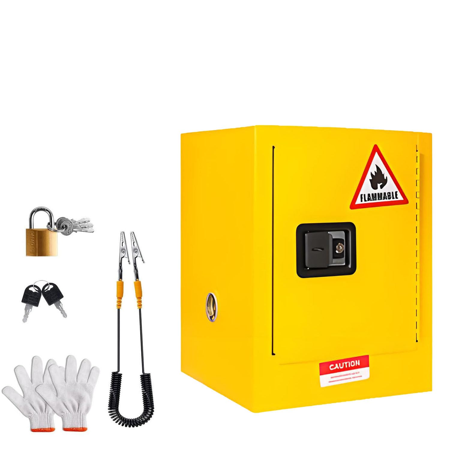 Jxyq Yellow Flammable Safety Cabinet For Combustible Liquid Storage, Fireproof Steel Construction, Lockable Design, Adjustable Shelf