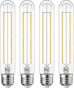LVWIT T10 LED Bulb, 800 Lumens Dimmable, E26 Tubular Vintage Light Bulbs (7.7W), 7.2 Inch, 2700K Warm White, 4 Pack