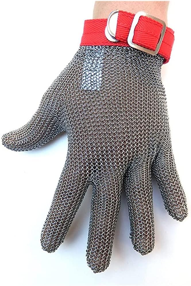CXKJP Stainless Steel Butcher Cut Resistant Gloves, Slaughterhouse Safety Work Metal Chain Gloves with Adjustable Wrist Strap (Size : 2XL/A Pack of one)