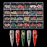 BAIYIYI Christmas Nail Charms for 3D Nail Art - 24 Styles/Box Metal Nail Studs Christmas Nail Art Rh